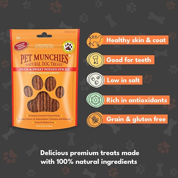 Pet Munchies Duck and Sweet Potato Dog Treats, Healthy Grain Free Dental Sticks with Natural Real Meat 90g - 3