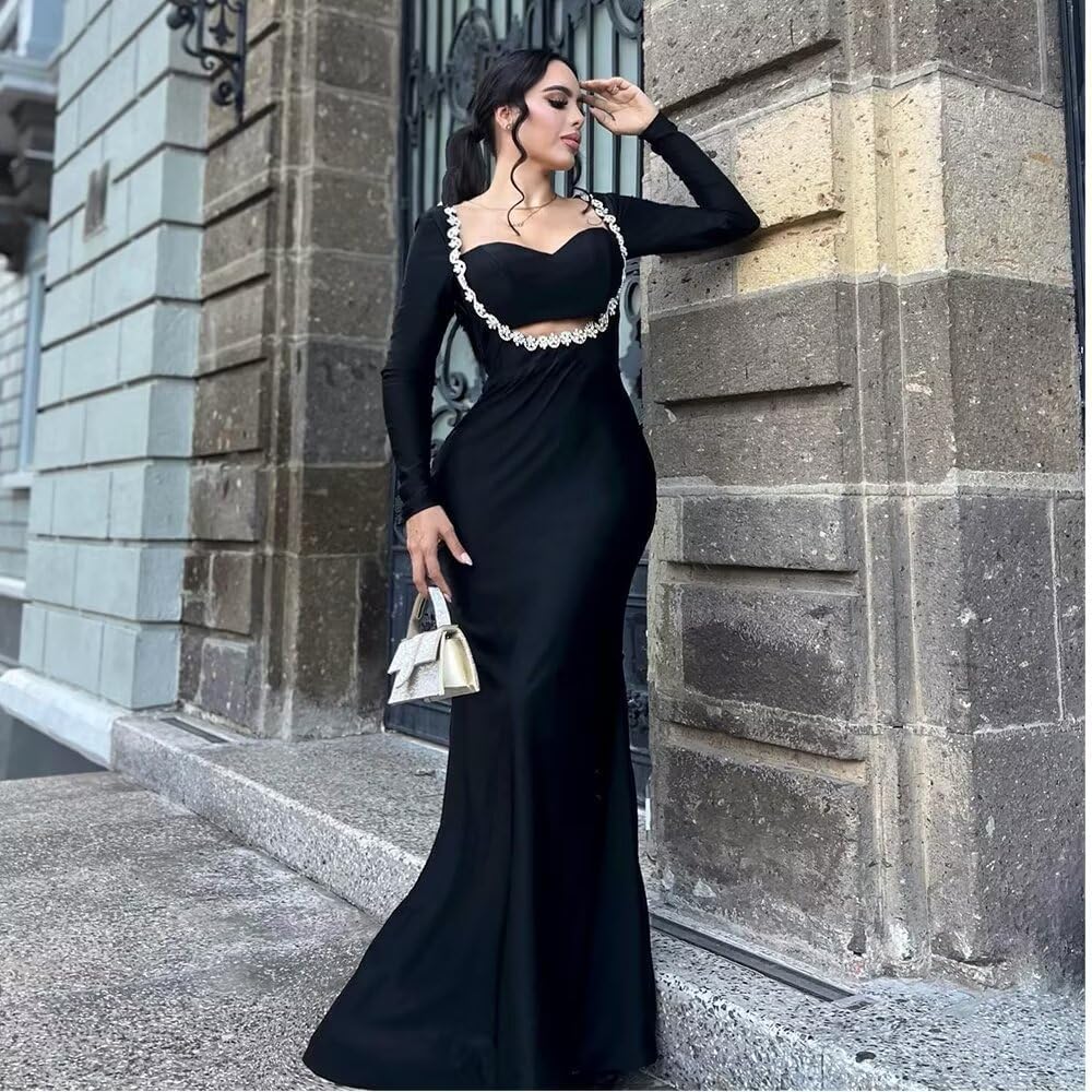 Jamille Velvet Prom Dress Long Slevee Mermaid Evening Party Gowns for Women Beaded Formal Dress Sweetheart Cutout JA0003
