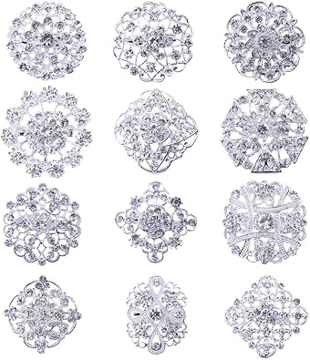 Tvoip Fashion Lot 12pc Clear Rhinestone Crystal Flower Brooches Pins