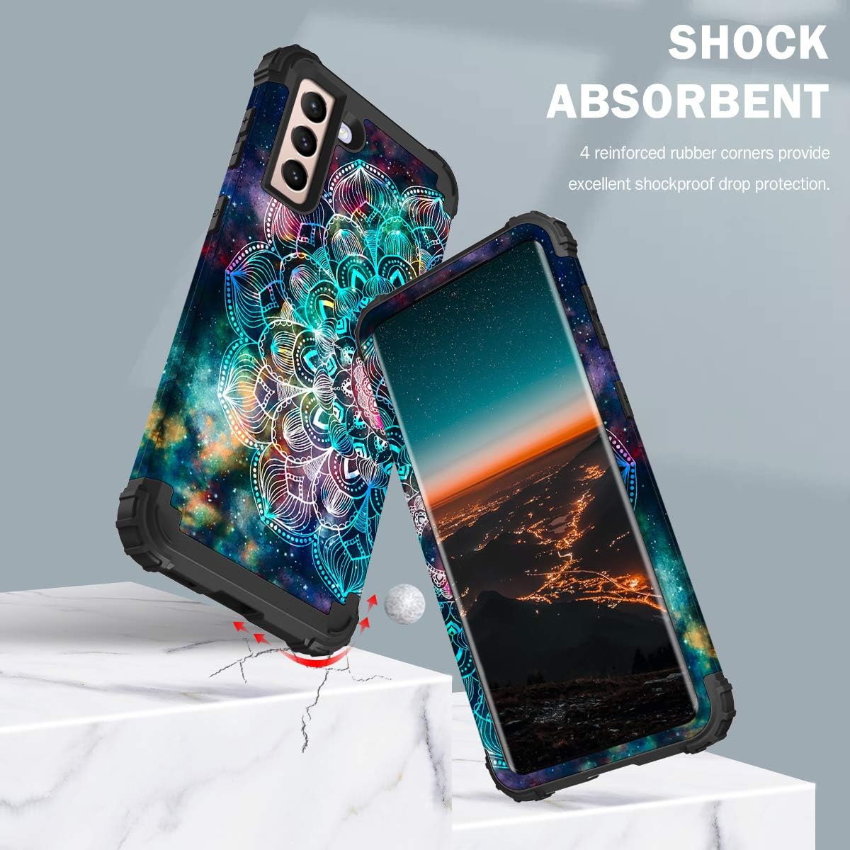 Hocase for Galaxy S21 Plus Case, Heavy Duty Shockproof Soft Silicone Rubber Bumper+Hard Plastic Hybrid Protective Case for Samsung Galaxy S21 Plus 5G (6.7-inch Display) 2021 - Mandala in Galaxy