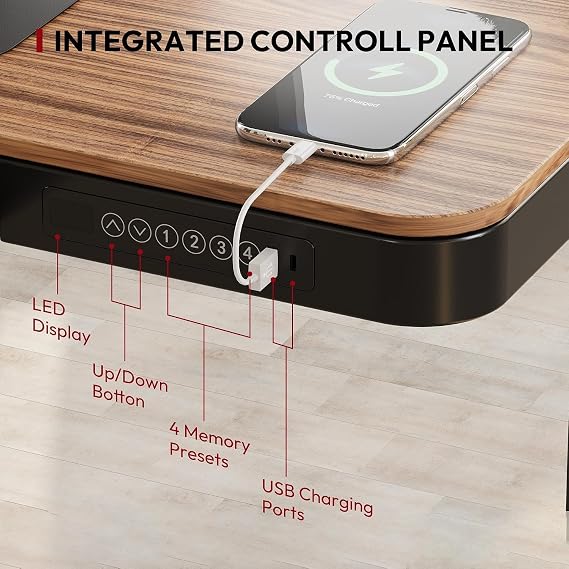 SANODESK Electric Height Adjustable One-Piece Standing Desk with Drawer