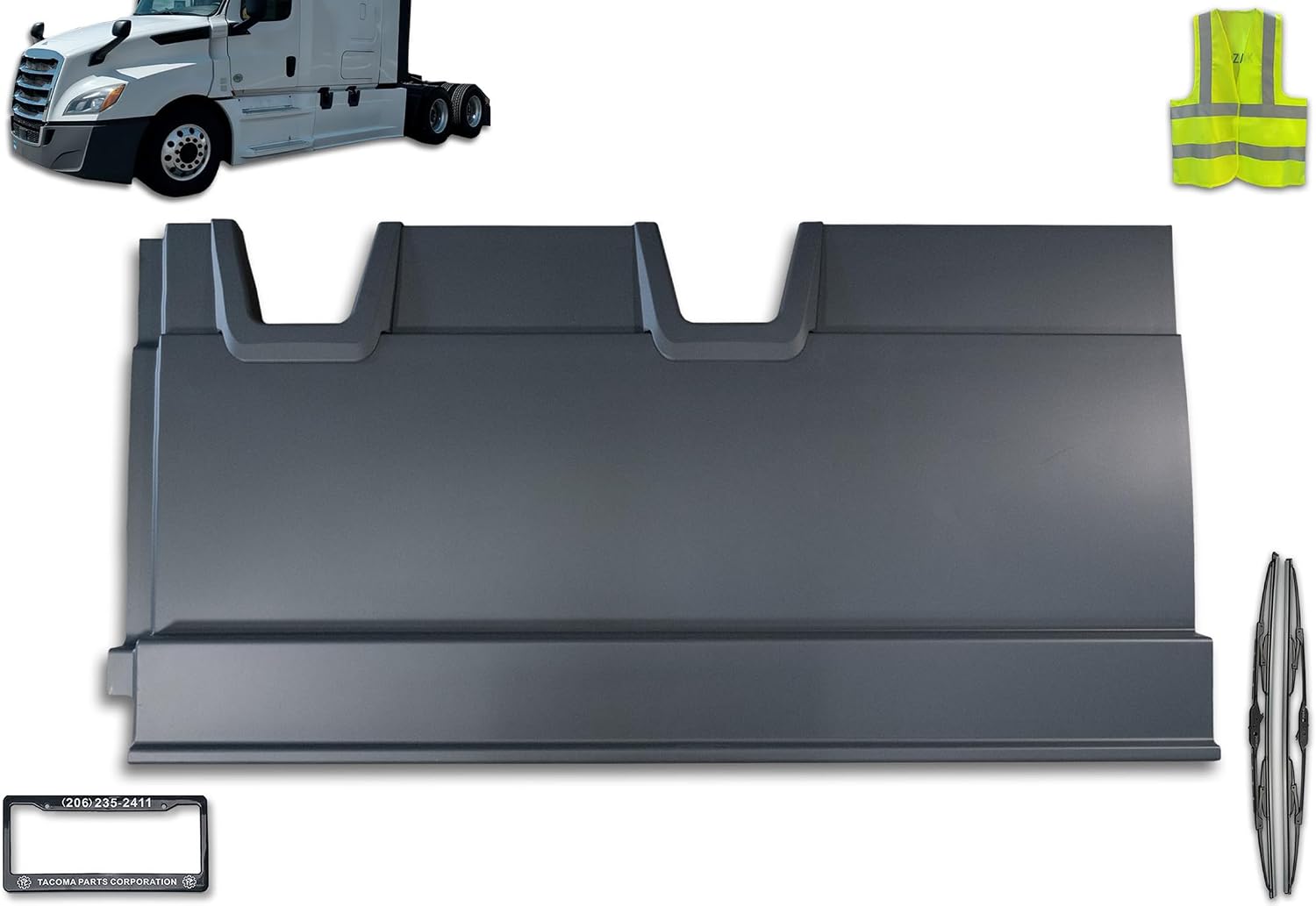 KOZAK Middle Side Fairing Panel Dual Fuel Compatible with Cascadia 2018+, Left Driver Side, Includes Logo, 2x 22" Windshield Wipers, License Plate Frame, and Reflective Vest