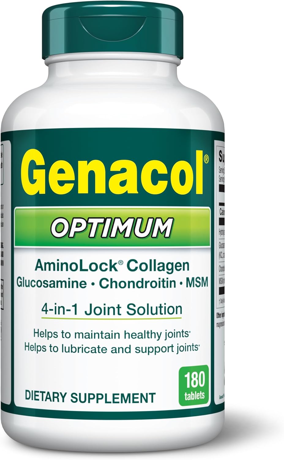 Genacol Optimum – Glucosamine, Chondroitin, MSM & Ultra-Hydrolyzed Collagen, Joint Support Tablets, 180 Count (60-Day Supply)