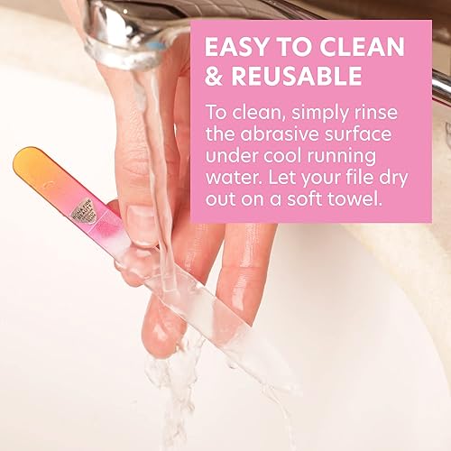 Miniatura 5 de Bona Fide Beauty, limas de uñas, cristal checo genuino, lima de uñas de vidrio cristalino con la manga plástica. dorado magenta