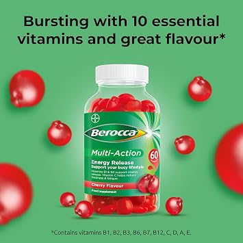 Berocca Multi-Action Gummies, Immune Support, Cherry, 60 Gummies x 3 Pack