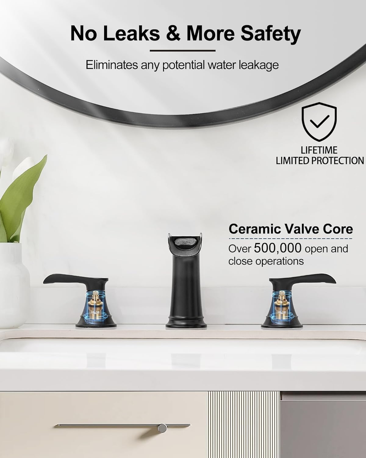 8-16 Inch Black Waterfall Bathroom Faucet Brass Widespread 3 Hole Vanity Faucet, 4 Inch Brass Matte Black Bathroom Faucet One Handle Bathroom Faucets for Sink 1 Hole or 3 Holes