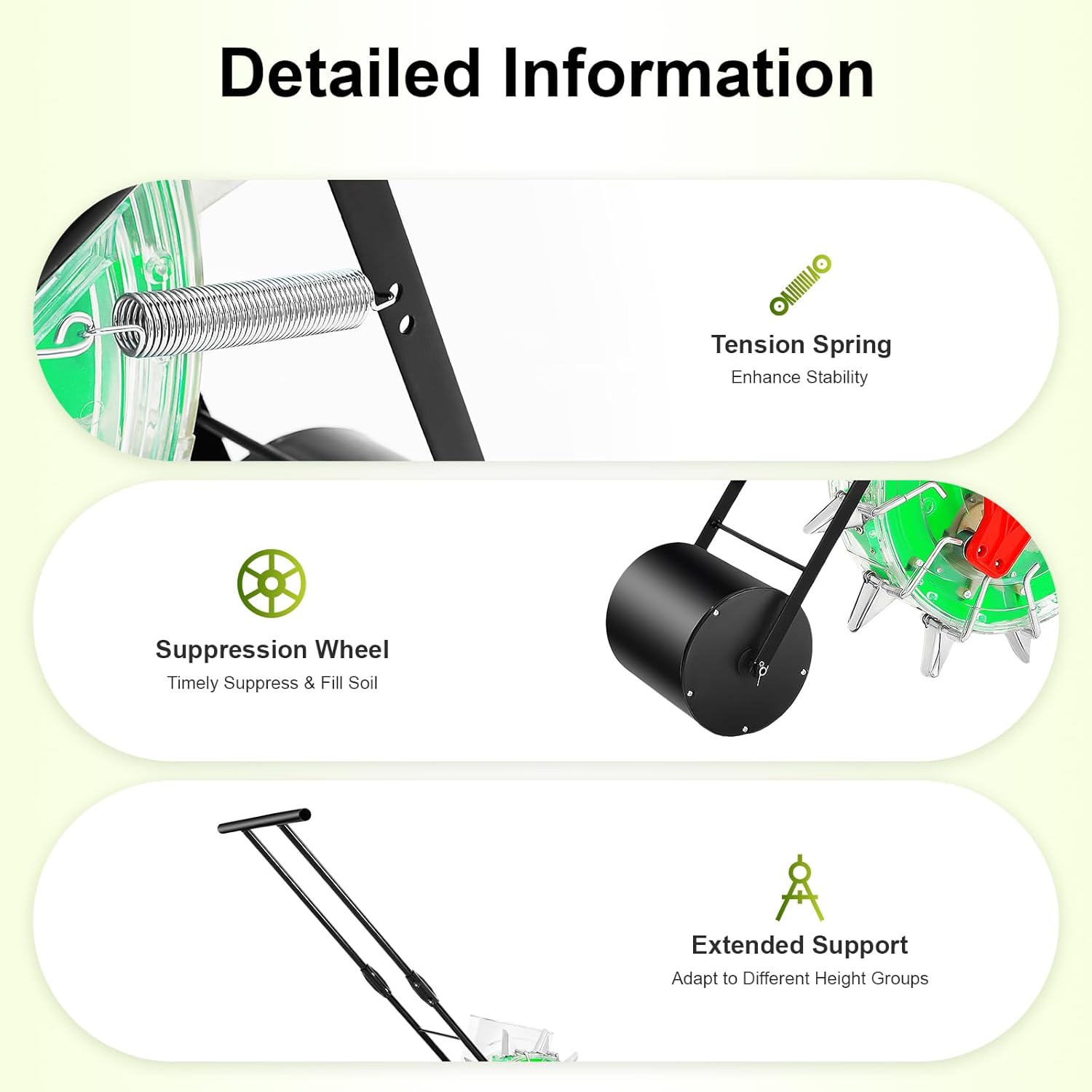 Manual Seeder, Hand-Push Garden Seeder Machine, 5.3 inch Spacing Roller Seeding and Fertilizer Applicator, Row Planter Corn Planter Seeder for Soy Peanut Corn Cotton Soybean