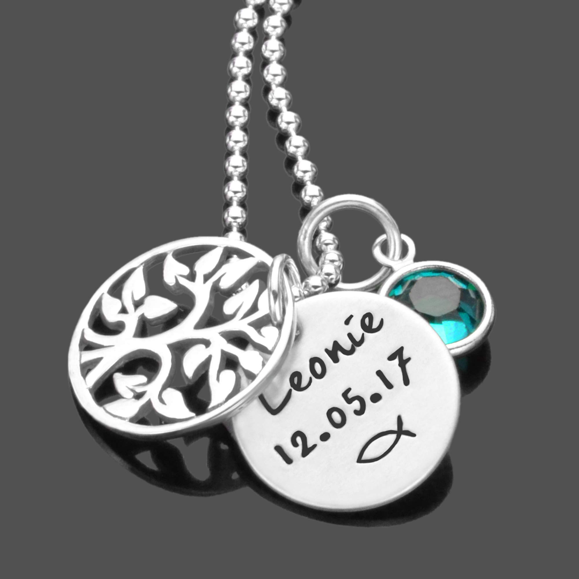 Geschenk Taufe Mädchen Patenkind Taufkette MEINE TAUFE LEBENSBAUM 925 Silberkette mit Gravur Namenskette Christenfisch