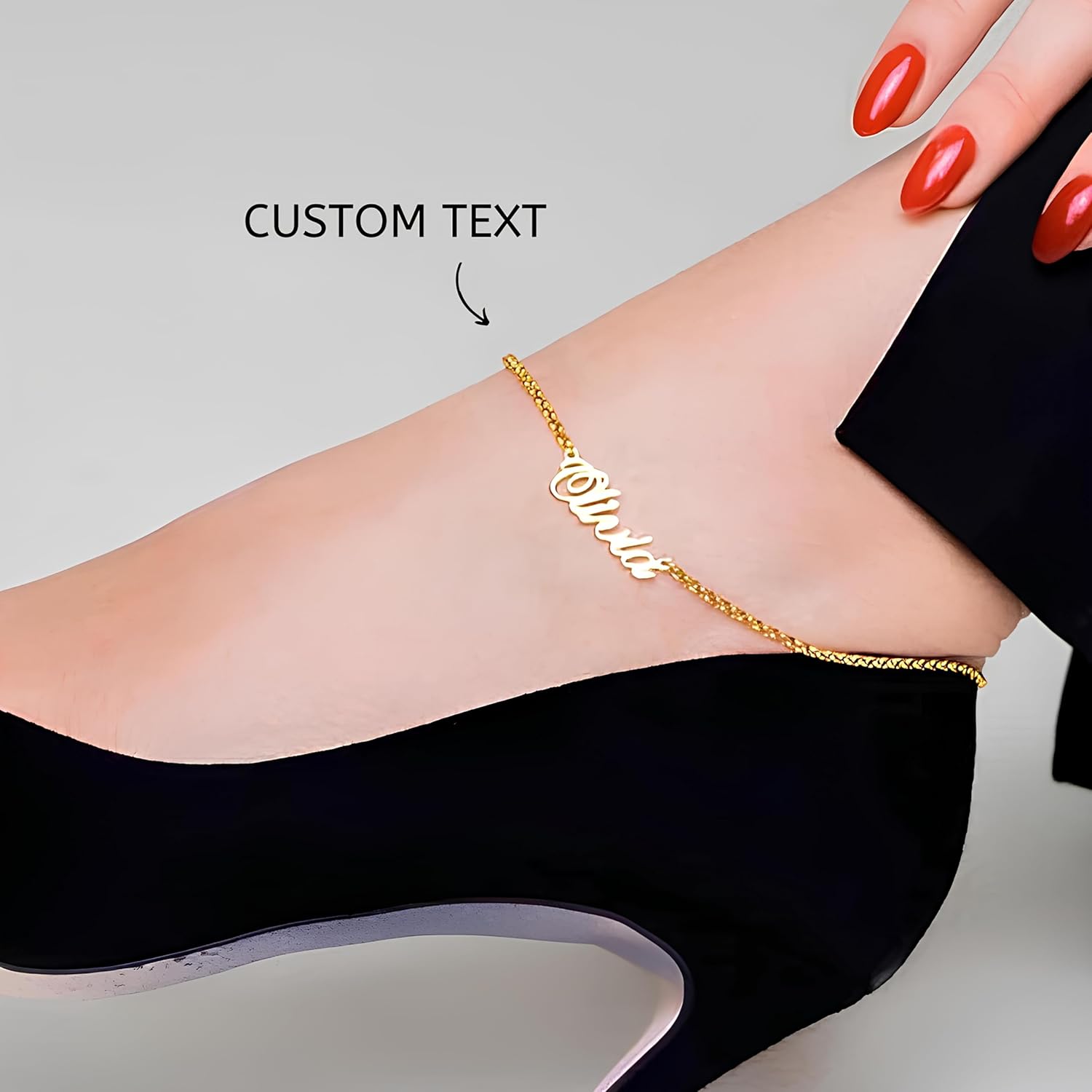 Personalized Name Anklet for Women – Custom Engraved Anklet with Name or Initials, Silver, Gold or Rose Gold Adjustable Ankle Bracelet