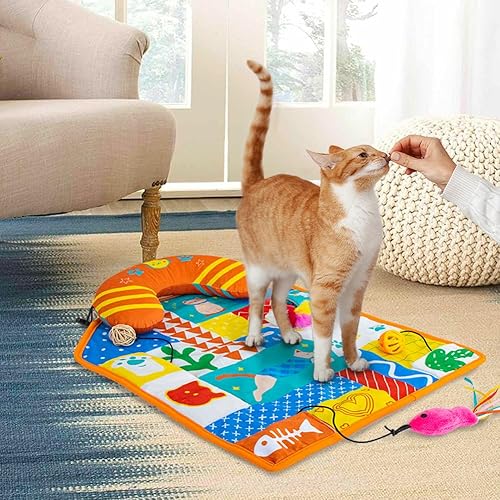 Miniatura 8 de Tapete 2 en 1 para gatos con almohada para gatos pequeños, medianos y grandes, lindos juguetes de hierba gatera para gatos, juguetes de felpa suave