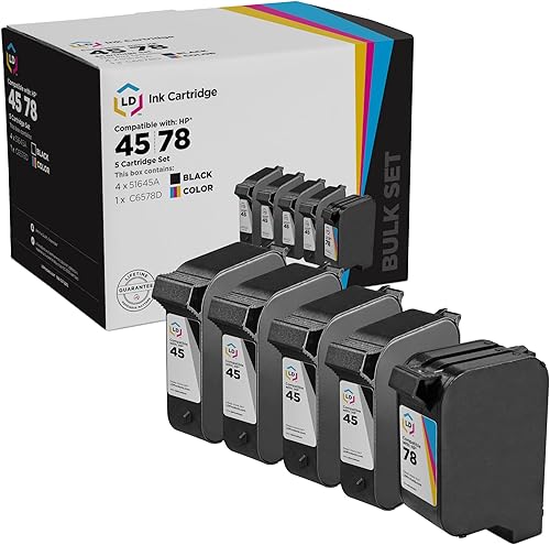 LD Productos Cartuchos de tinta remanufacturados para HP 45 51645A y HP 78 C6578DN (4 negros, 1 color, 5 unidades) para uso en copiadora a color HP