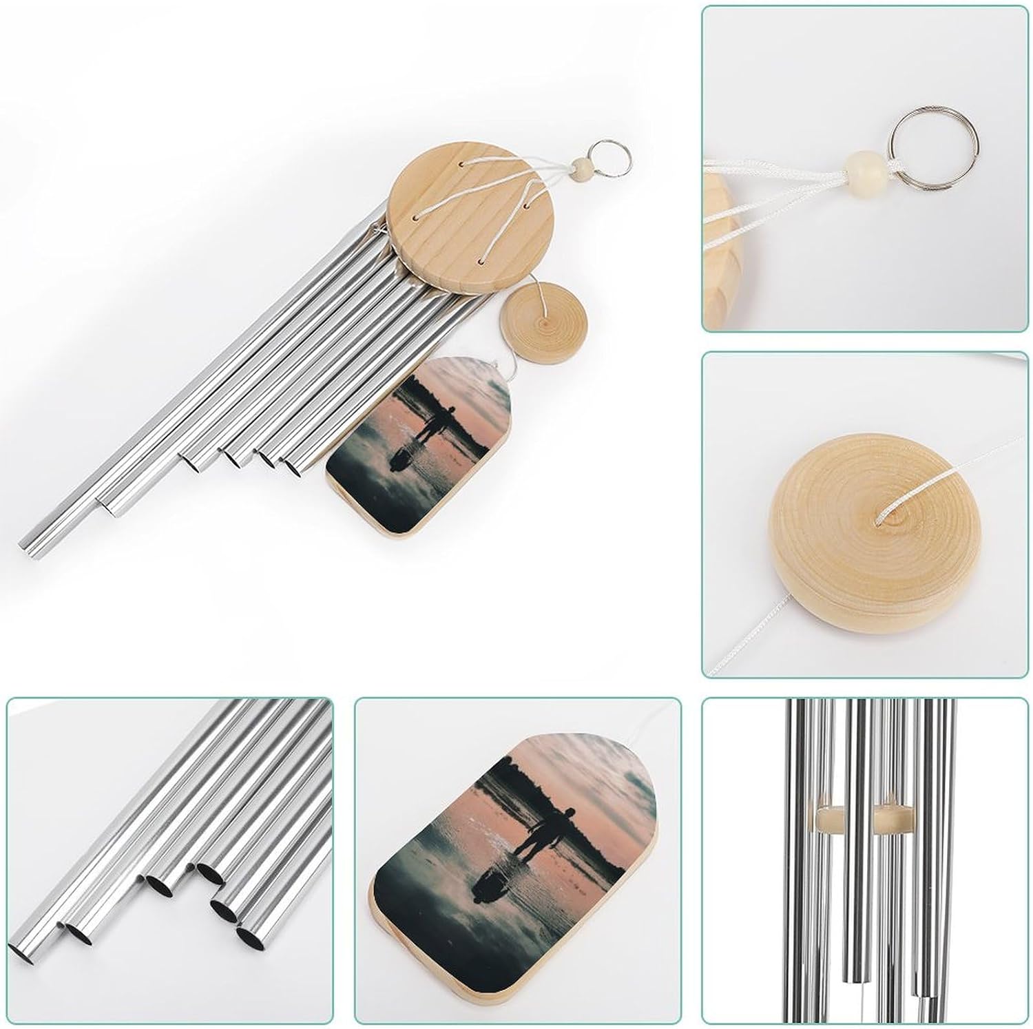 Outdoor Wind Chimes, Standing in The Lake Printed Wind Chimes,Simple Wind Chimes,Curtain Wind Chimes for Home Decoration