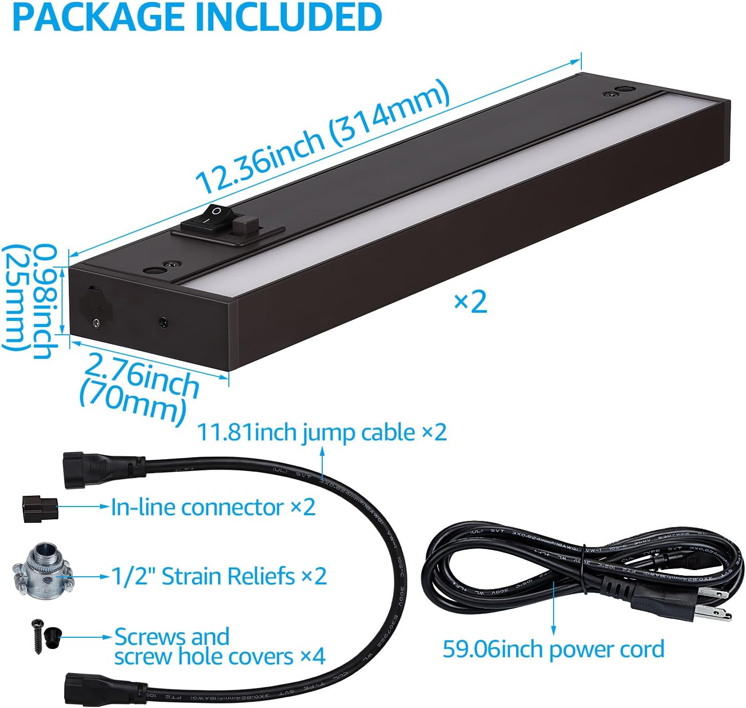 TORCHSTAR LED Under Cabinet Lighting 5CCT, 12 Inch 8W 600LM, Hardwired  Plug-in, 5 Color Selectable CRI90 120V ETL T24 Listed Dimmable Under Counter Lights for Kitchen, White Aluminum Housing, 4 Pack