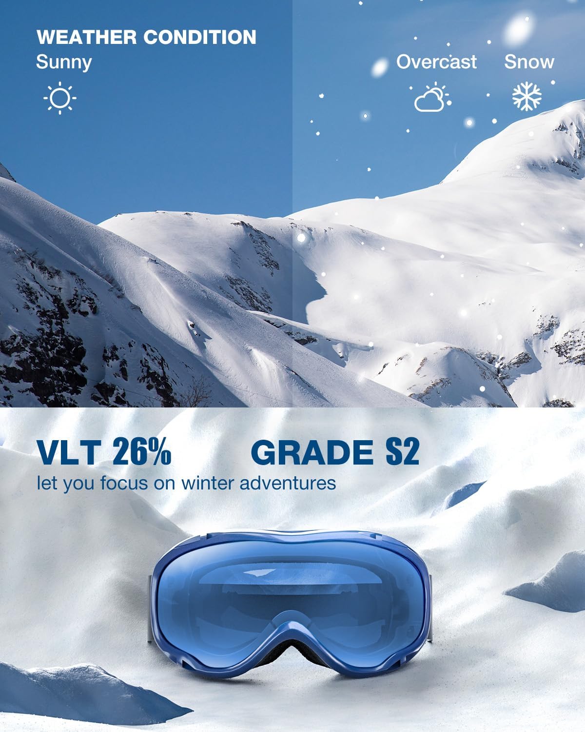 ZIONOR Lagopus B1 Ski Goggles OTG Anti fog Snow Goggles UV Protection Snowboard Goggles for Men Women Adult Youth - Image 2