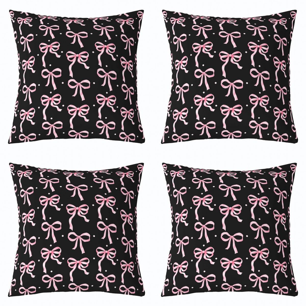 jejeloiu Pink Bowknot Square Cushion Covers Set of 4 20 x 20-Inch Watercolor Bow Reversible Throw Pillow Covers for Kids Coquette Bows Pillow Covers
