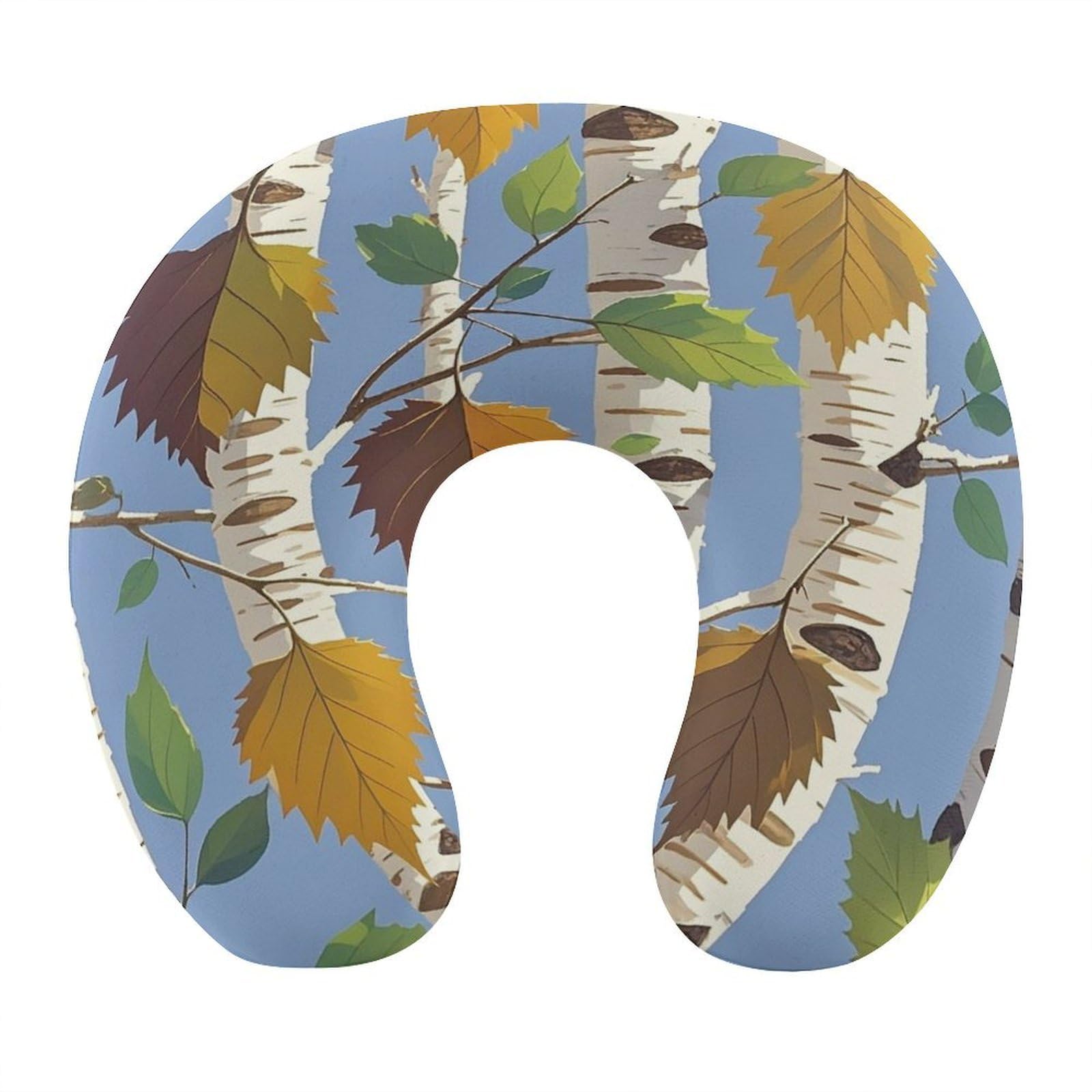 FekiLoot Birch Leaves Travel Pillow Comfortable U Shape Memory Foam Pillows Neck and Head Support Portable Travel Neck Pillow Suitable for Planes Trains Self-Driving Cars