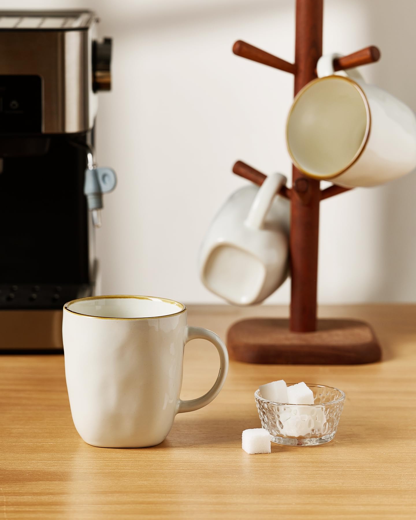 Richmount Ocean - Juego de 6 tazas de café, 384 ml (13 oz), color beige | Juego de tazas, tazas con asa para café, té, cacao, leche, apto para microondas y lavavajillas