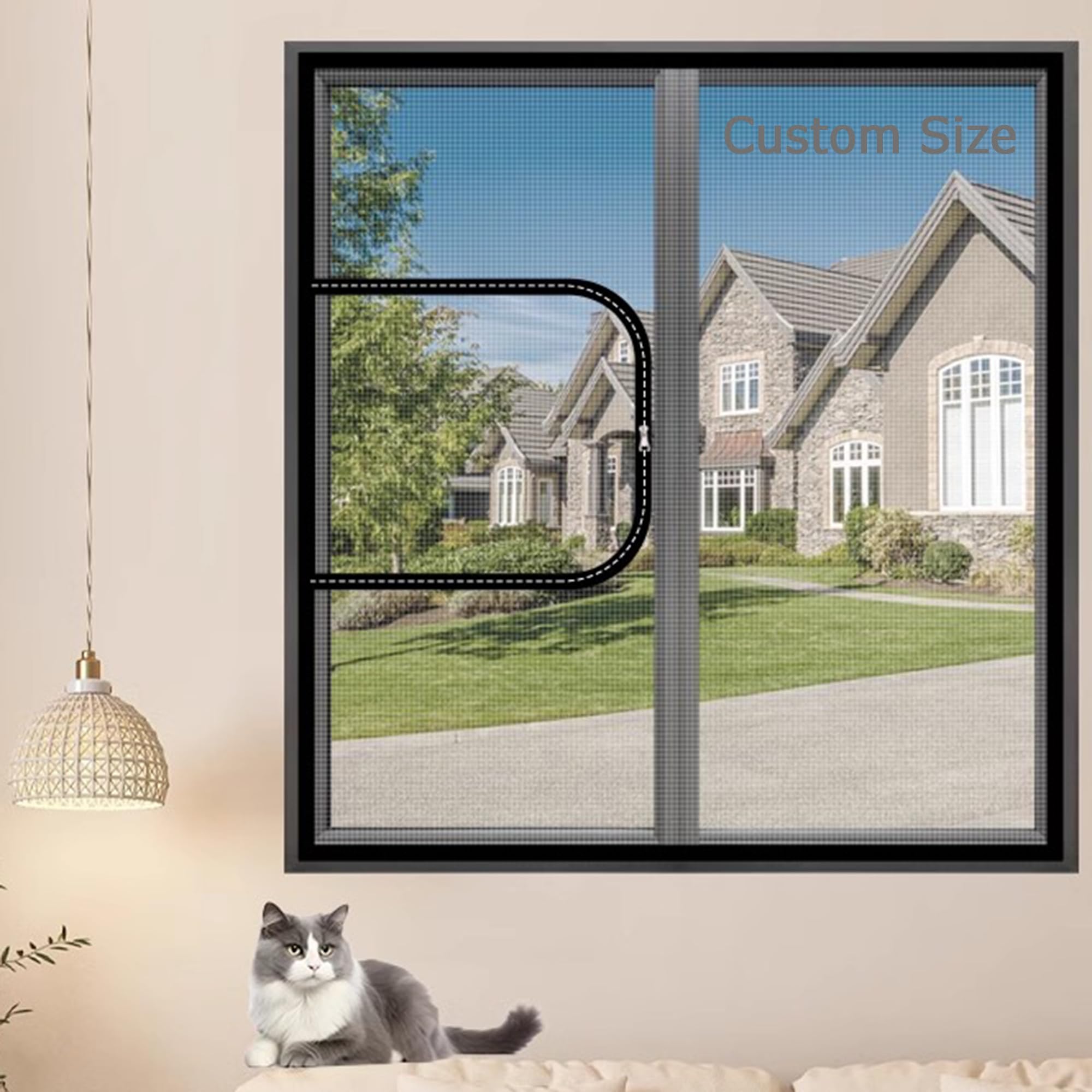 Xieminle Multicolor Custom Size Cat Protection Window Mesh Cat Safety Net, Fly Screen Self-Adhesive Netting, Anti-Mosquito Insect Window Net With Zipper, Balcony Window Screen Mesh