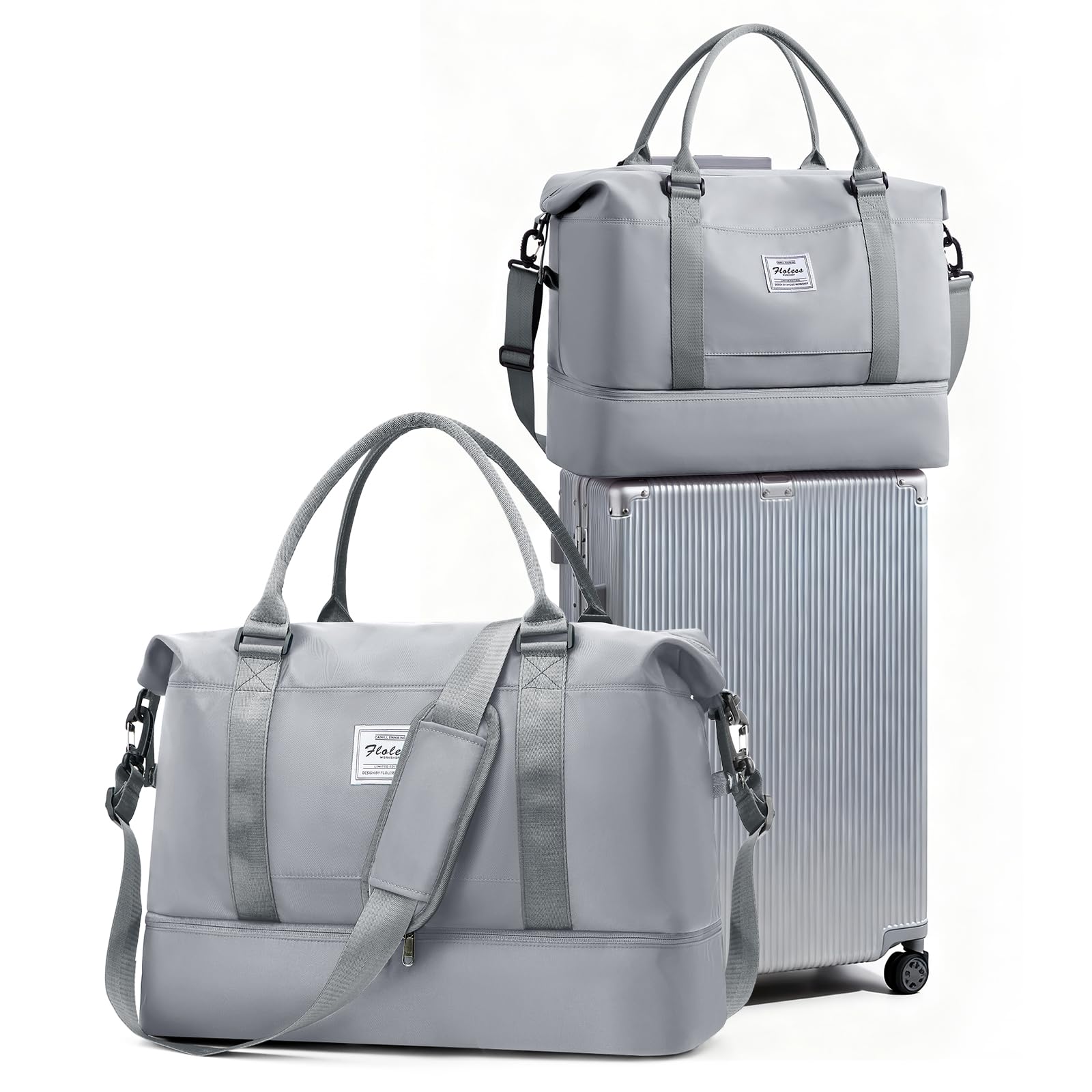 SEAFEW Bolsa de Viaje 40x20x25 para Ryanair,Impermeable Bolsa de Deporte para Gimnasio,Bolsa de Mano Equipaje de Fin de Semana 40x30x20 para Mujer,Bolso de Natación para Playa,D15-Gris Claro — view 63