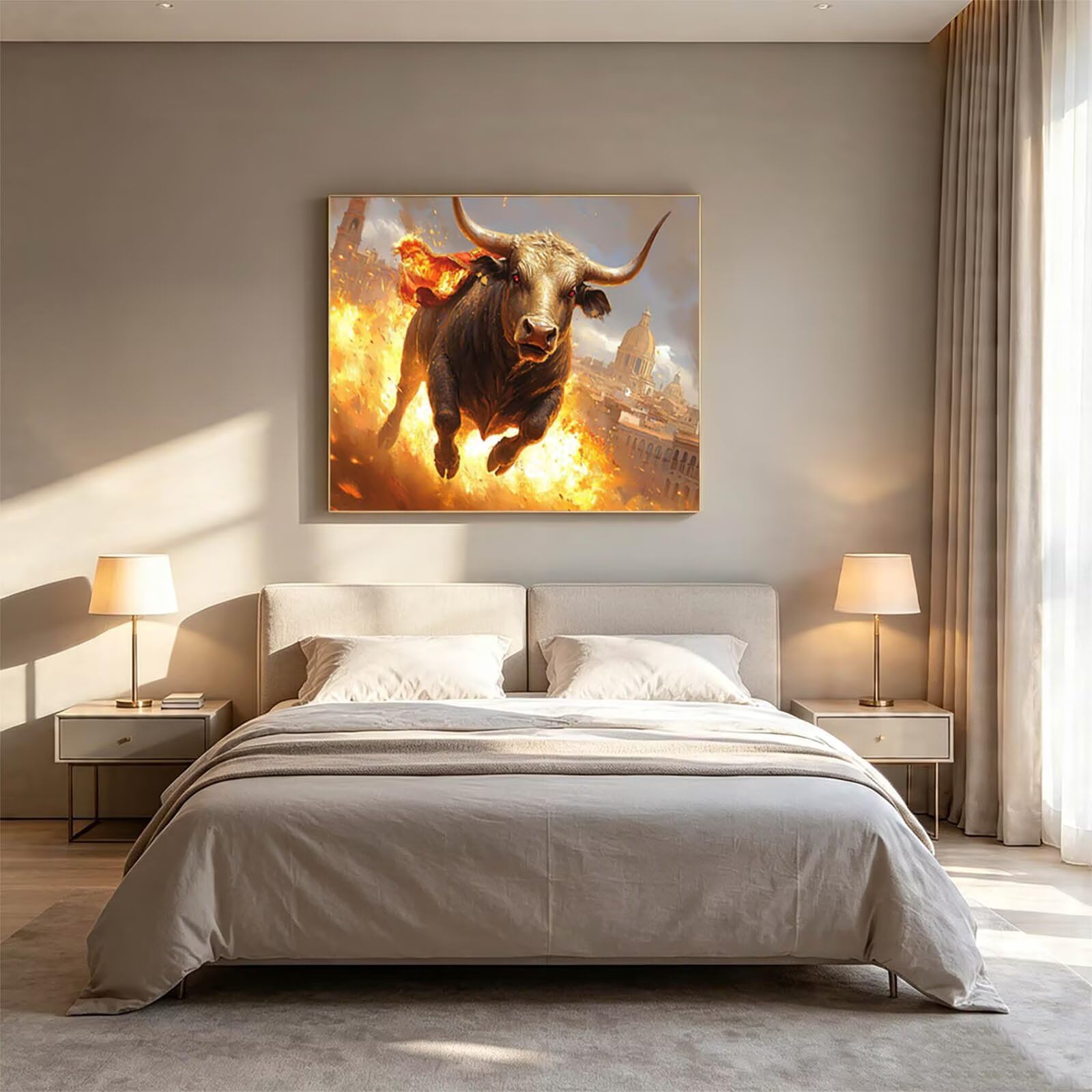 Malen Nach Zahlen Erwachsene Ochse Leinwand zum Bemalen 70x95cm ZSHS-2078 | Diy Set Erwachsene mit Acrylfarben Set Pinselset Farbenfrohe Leinwand Stadt für Deko Wohnzimmer Geschenke für Frauen