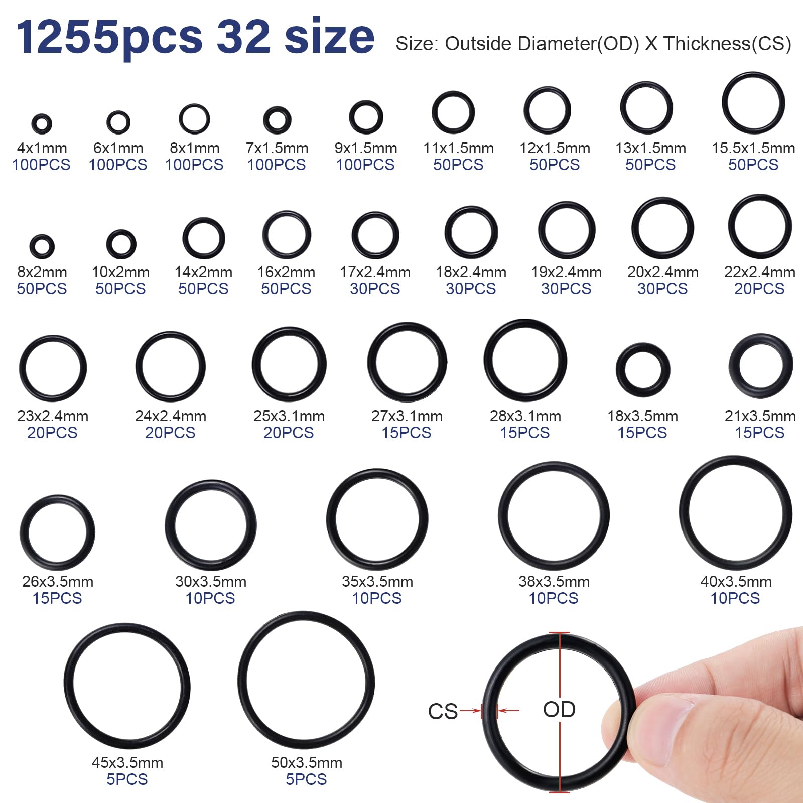 Set 1225 O-Ring In Gomma - 32 Dimensioni (4-50mm) Per Idraulica, Auto, Condizionatori - Foto 8