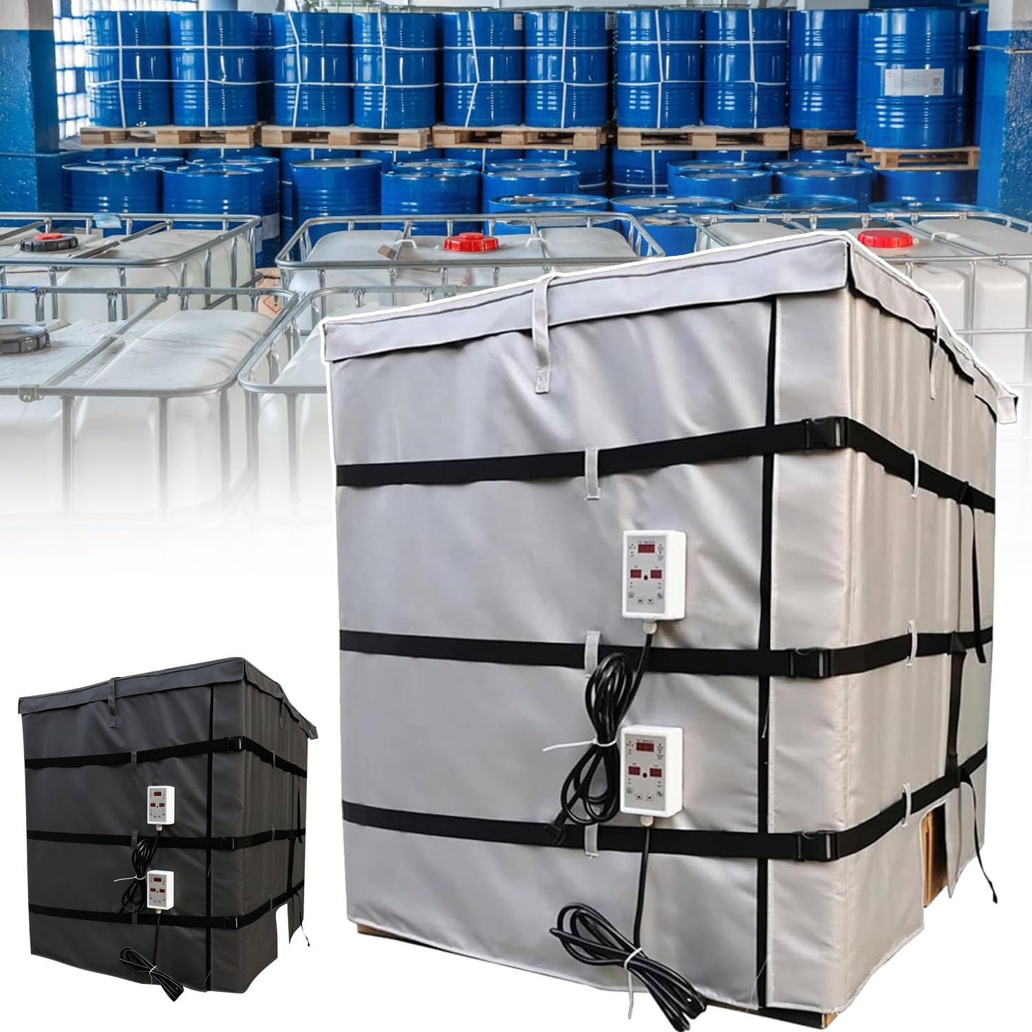 Manta Calefactora Para Bidones, Calentador Profesional Para Bidones Ibc De 55/275 Galones (200 L/1000 L), 2000 W/4000 W, Controlador Digital 0-150 °C, Capa Aislante De 15 Mm(Gray,275Gal/1000L)