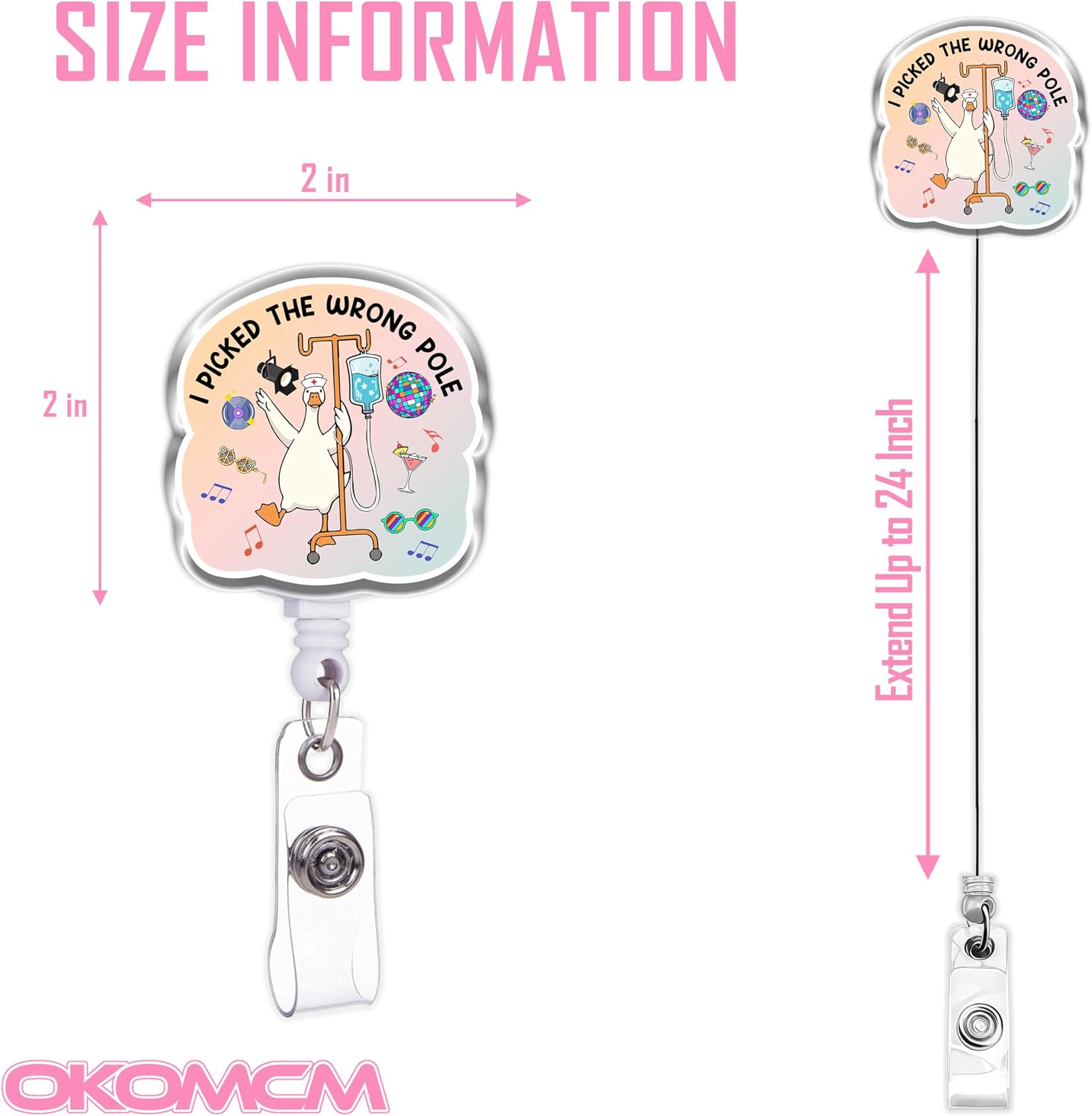 I Picked The Wrong Pole Retractable Badge Reels, Silly Goose Size 2 inches Belt Clip Acrylic ID Badge Holder, Badge Lanyard, Funny Accessories DIY Gifts for Nurse Nursing School Student RN CNA image 3