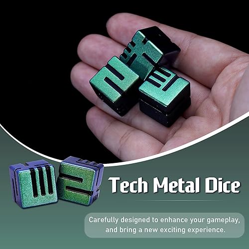 Miniatura 6 de Dados de metal D6, juego de dados DND de 0.63 pulgadas D6, ZHOORQI 6 unidadesjuego de dados tecnológicos rediseñados para dados de Calabozos y