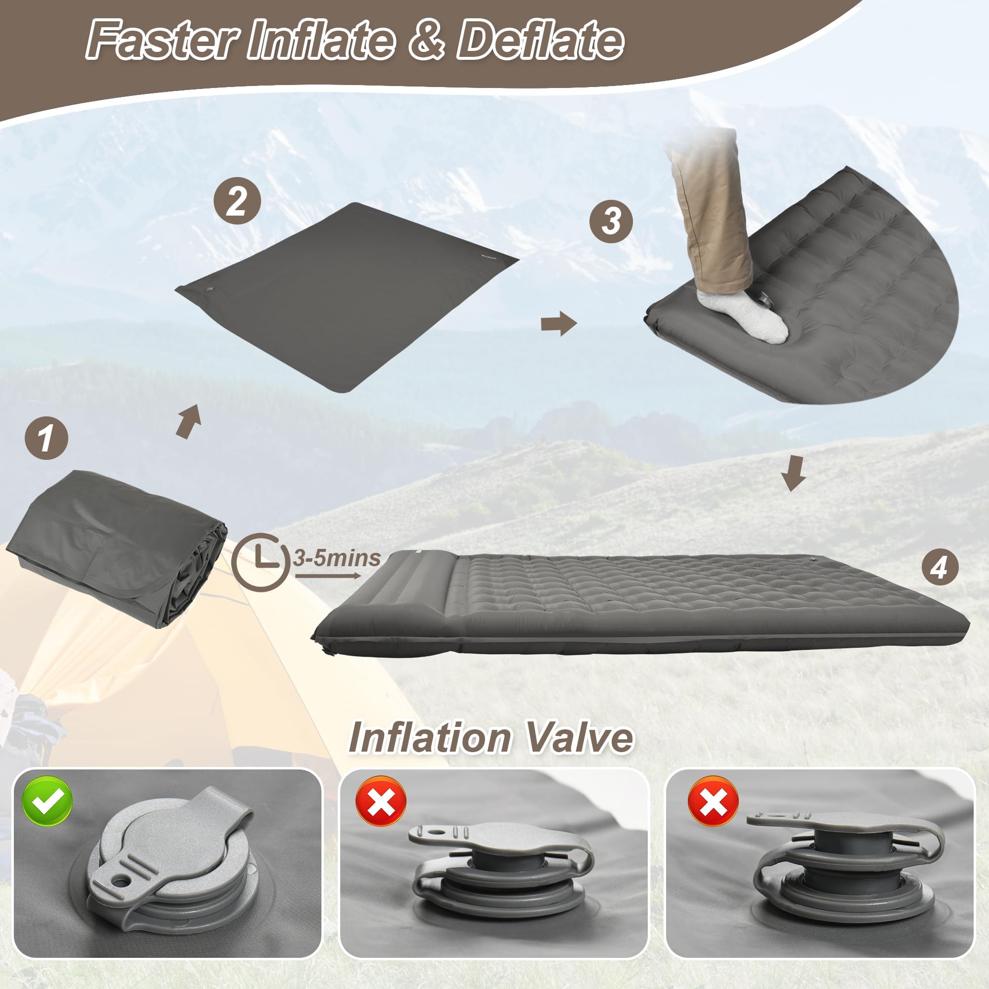 KASIMO Isomatte 12CM Luftmatratze Camping mit integrierten kopfkissen, Aufblasbare Matratze mit Fußpumpe Ultraleichte & Kompakte Isomatte - perfekt für unterwegs Wandern Zelt