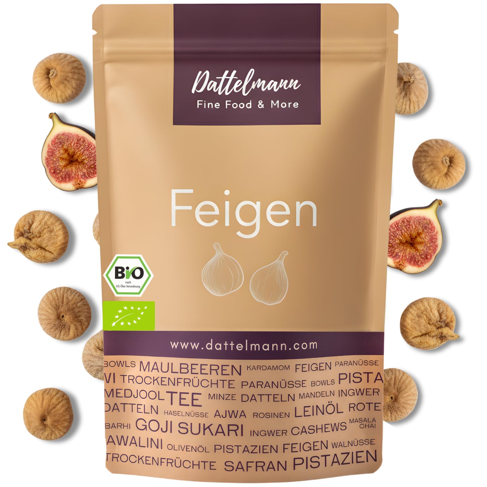 DATTELMANN® - Bio Feigen Getrocknet 500g - Ungeschwefelt & Ungezuckert - Ballaststoffreich - Premium Trockenfrüchte