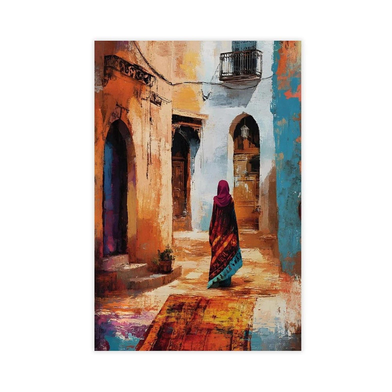 Nffbgfd Moroccan Print, Arabian Street Canvas Poster Bedroom Decor Landscape Decor Gift 08X12inch(20X30cm)