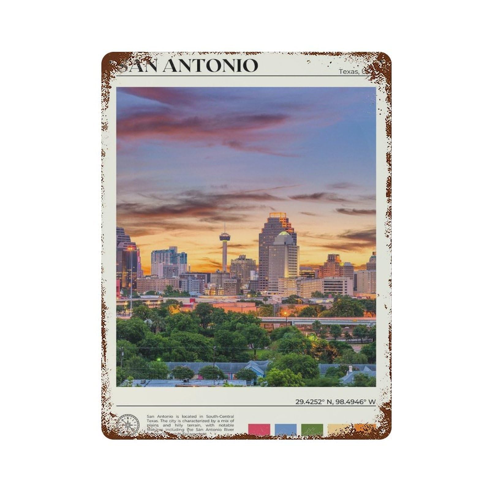 xiaoxiaoshen Real Photo San Antonio Decor Wall Decor Art Metal Tin Poster Modern Home Decor Art Home Bar Shop Decorations Vintage Sign 40x30cm