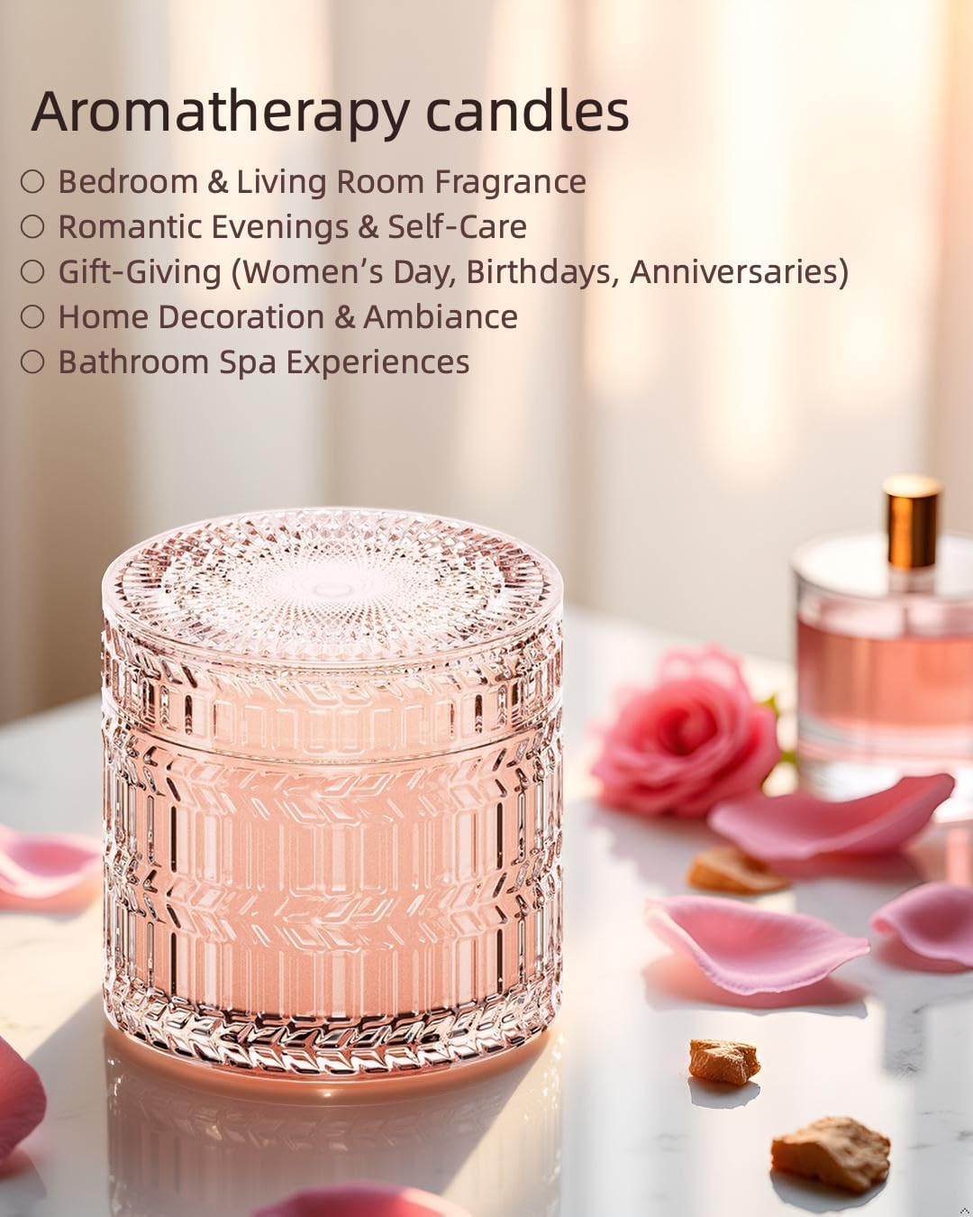 Hidden Label Sandalwood Rose Scented Candle for Home Scented, Santal Wood Wick Decorative Candles, Aromatherapy Candles for Women, Pink Soy Candles Non Toxic Candle, 7.4 oz 55 Hours Long Burn time - Image 5