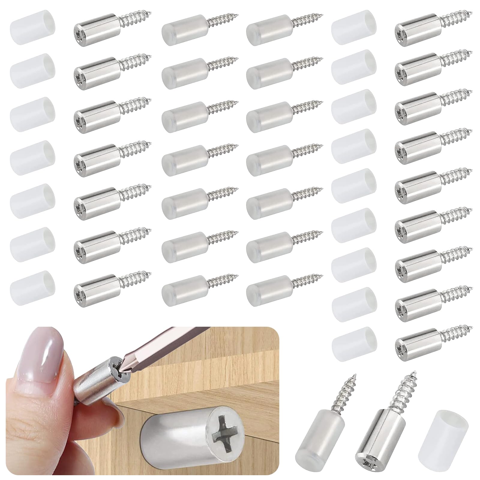 30 Pcs Self Tapping Screws Cabinet Laminate Support, Shelf Pins with Non-Slip Sleeve, Cabinet Shelf Pegs for Kitchen Utensils, Bookcases and Wardrobes, Fixed Support Self - Tapping Cross Screw-image-42