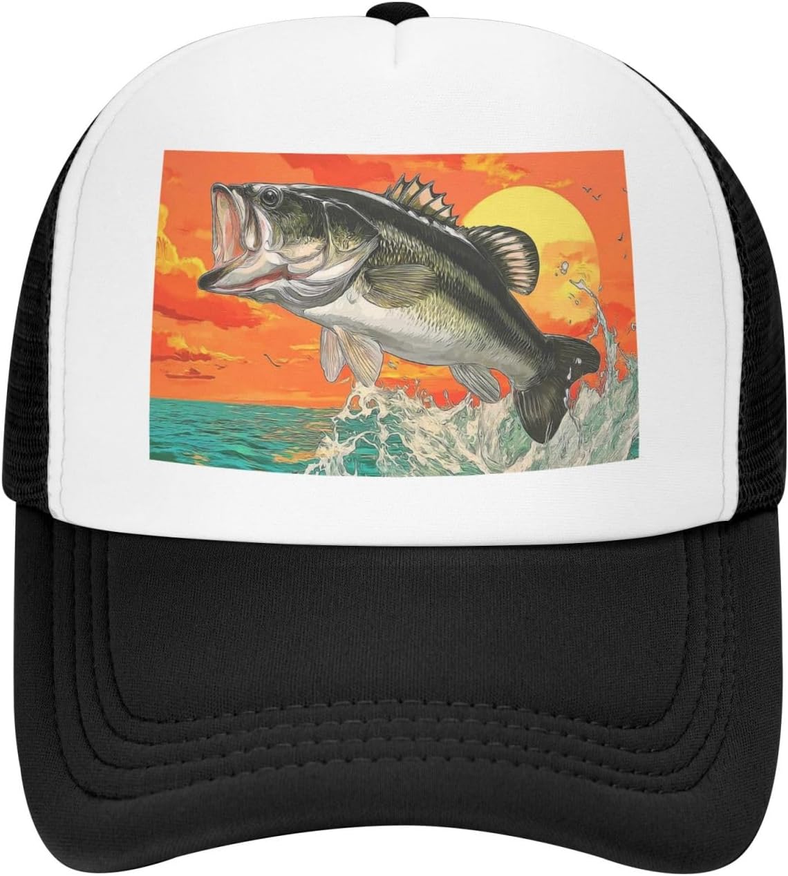 Bass Fish Mesh Baseball Cap Adjustable Simple Snapback Hat Unisex Trucker Hats Black