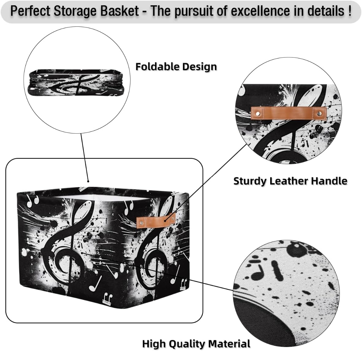 AUUXVA Ombra Storage Basket Art Painting Music Note Storage Cube Box Durable Canvas Collapsible Toy Basket Organizer Bin with Handles for Shelf Closet Bedroom Home Office