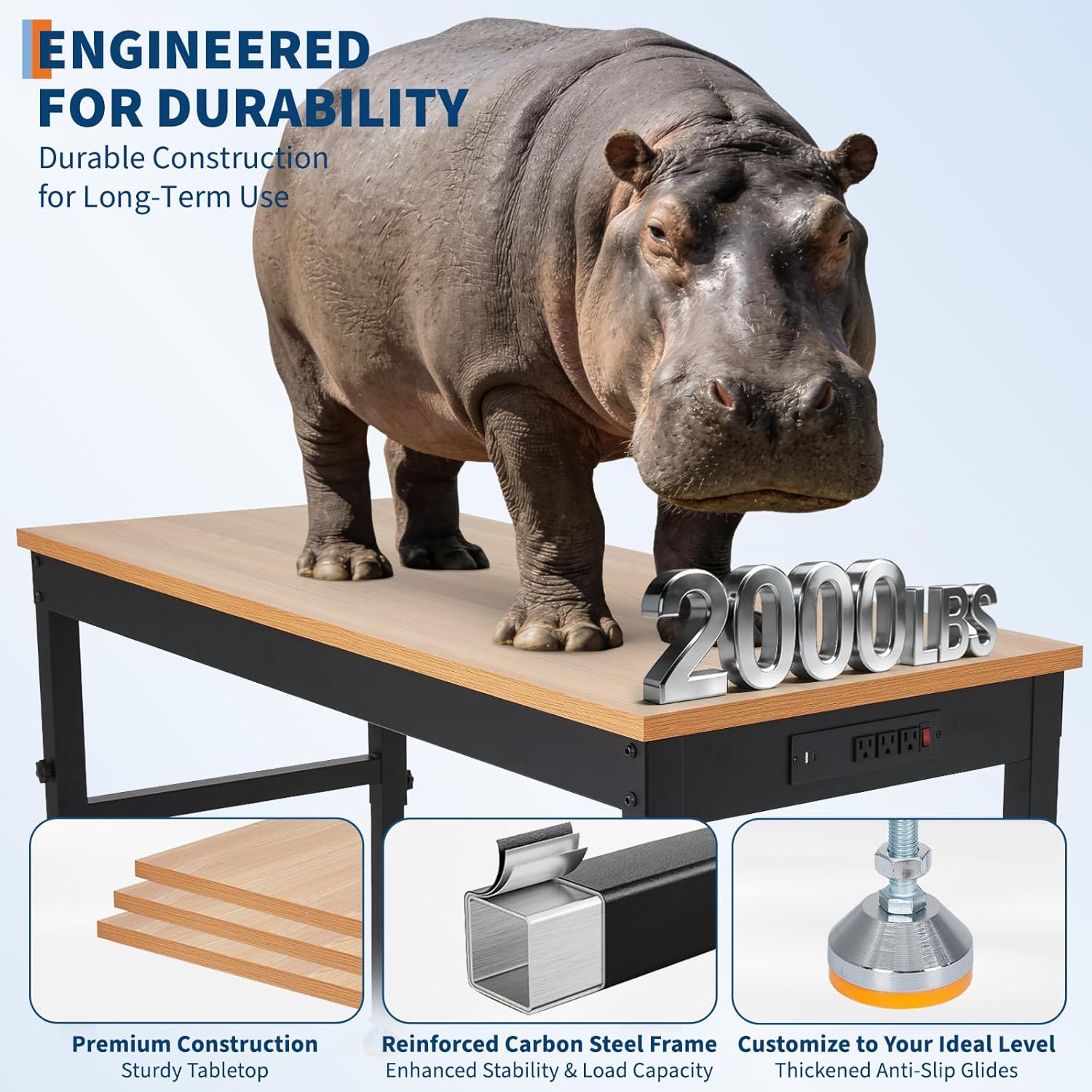 48" Work Bench, 48" x 24" Workbench with Power Outlet, Adjustable Height Work Benches for Garage, 2000 LBS Tool Bench for Workshop & Home