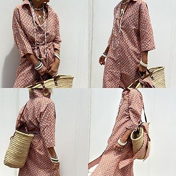 Aviationp Classic Striped Lace-Up Shirt Dress, Lapel Slit