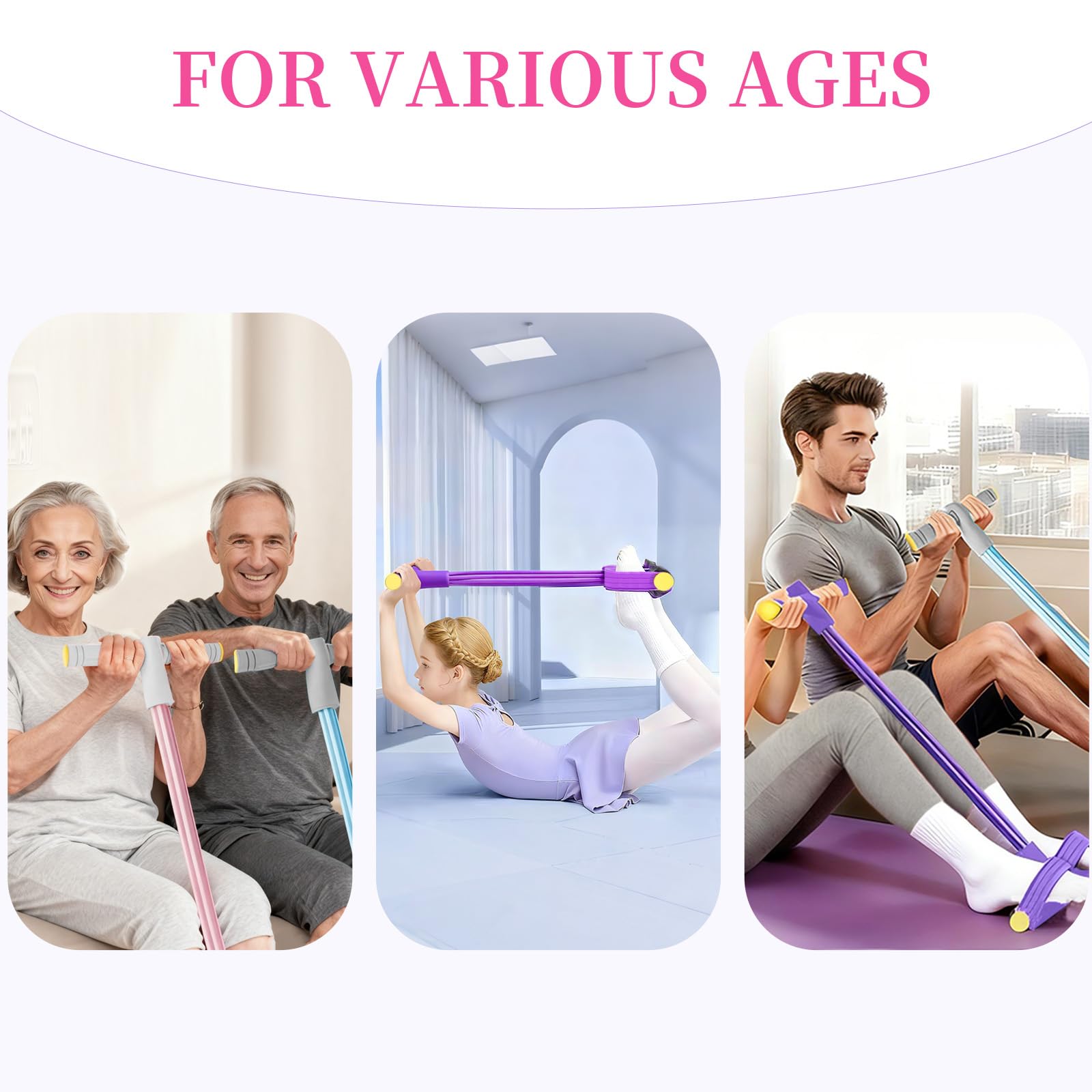Pedal Resistance Bands with Handles, Durable 6-Tubes Multifunction Pedal Resistance Band, Natural Rubber Foot Pedal Resistance Bands, Fitness Resistance Bands for Abdomen, Waist, Arm, Leg — view 8