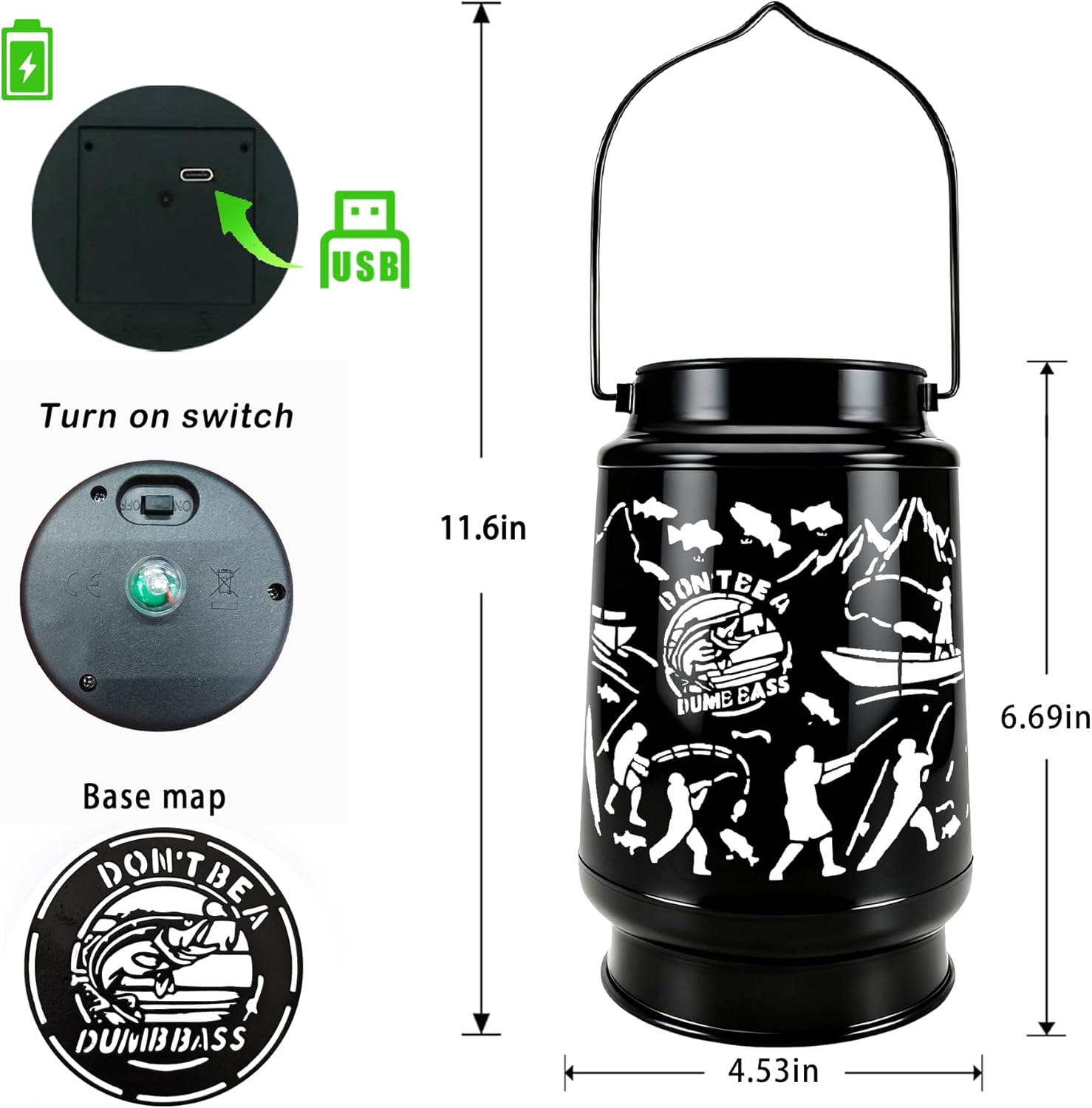 Fishing Lantern Lights for Men Dad Grandpa Boyfriends Him Fishing Night Lantern Lamp RGB Led Light Retirement Gifts Funny Unique Gift for Fishing Lover