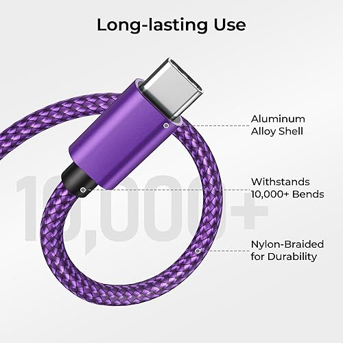 Miniatura 10 de Basesailor Paquete de 2 cables de carga USB tipo C de 10 pies, cable de carga de coche para iPhone 15 Pro Max Plus 2023, Samsung Galaxy S10 S10E 10E