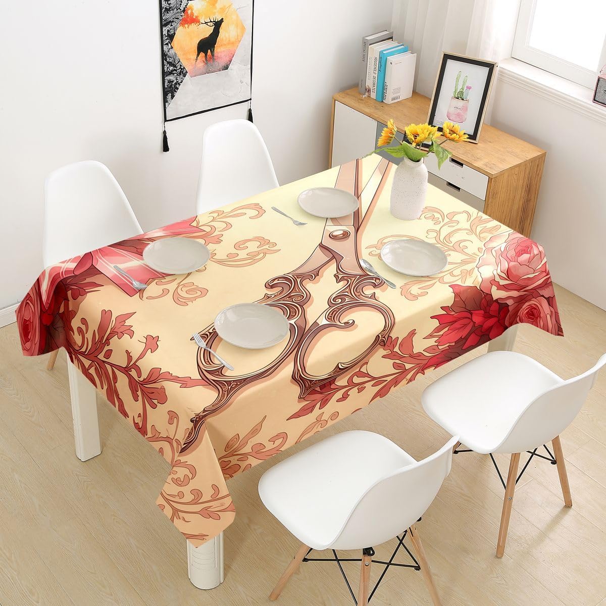Homewish Watercolor Spool Tablecloths,Sewing Needle Table Cloth,Colorful Sewing Tool Table Accessories for Kitchen Dining Room Decor,Abstract Art Dining-Table Cover,55"x94" image 5