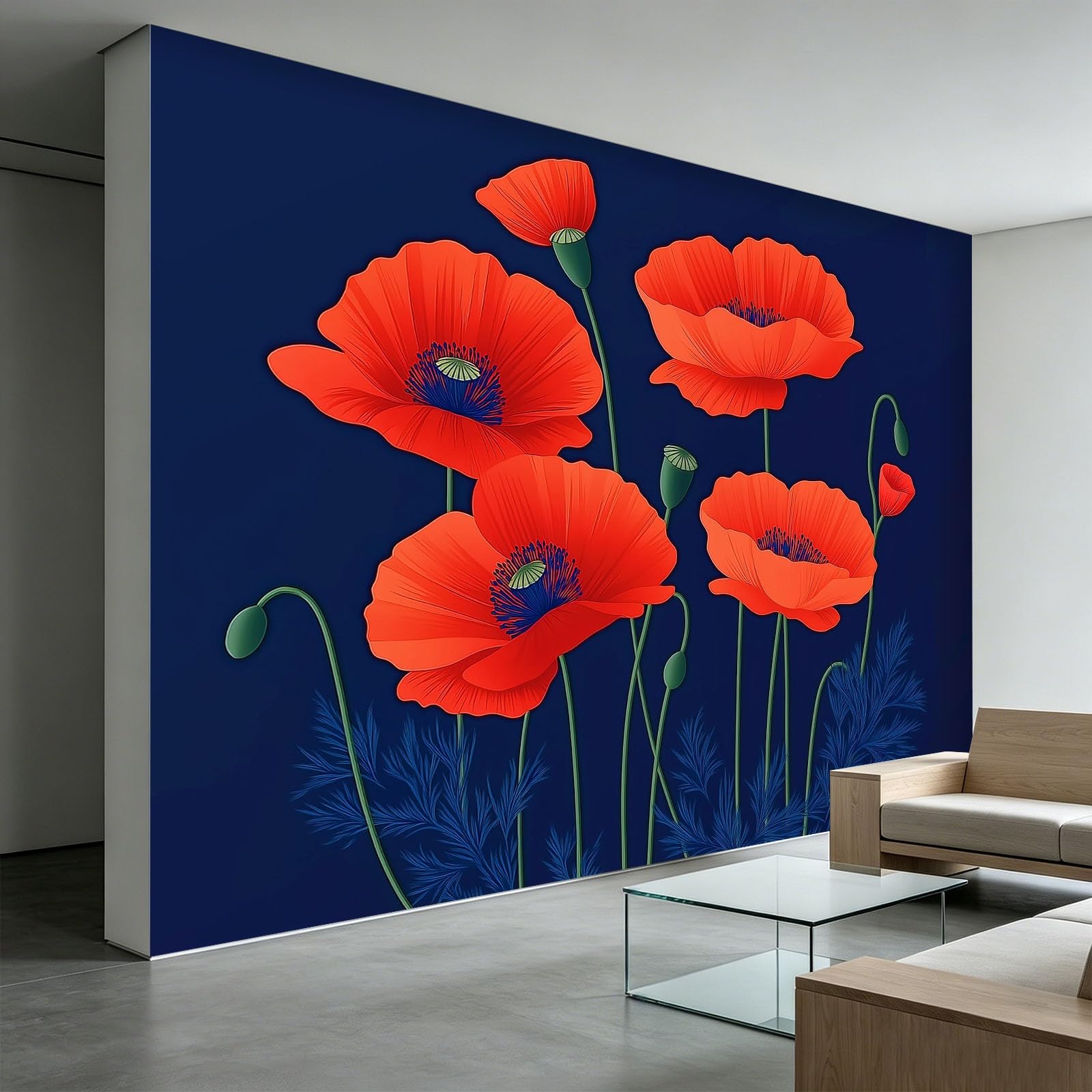 Moda Rośliny I Kwiaty 3D Fototapeta Włóknina 400 x 280 cm Nowoczesne dekoracyjne malowidła ścienne Niebieski Plakat ścienny do pokoju dziecięcego i salonu