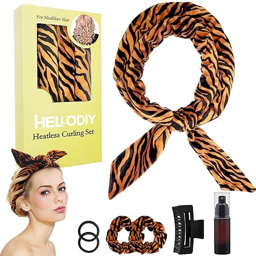 Diadema para rizos sin calor, barra rizadora extra larga de 63 pies, rizadores de pelo durante la noche para dormir, incluye 4 coleteros para el