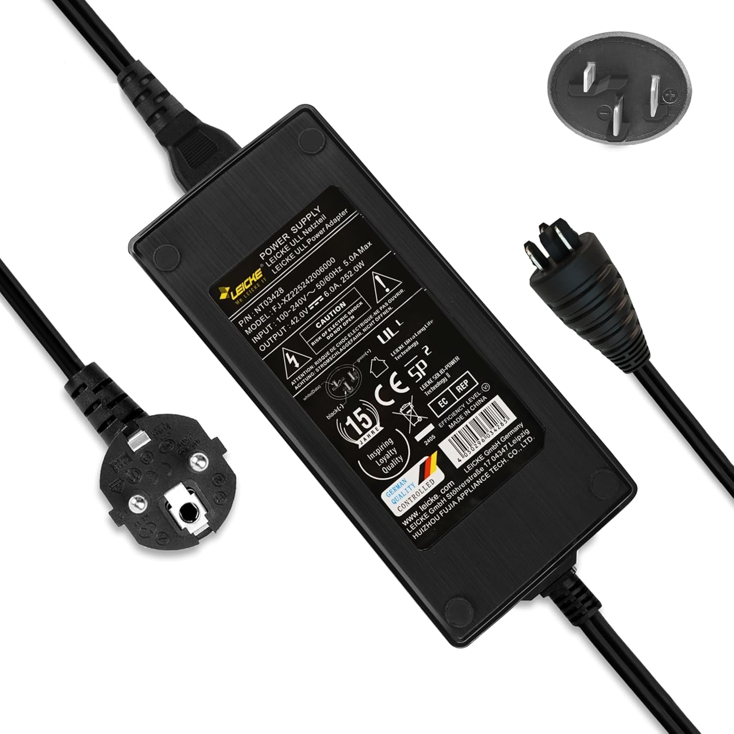LEICKE Cargador Rápido de 6A para Bosch 36V/42V E-Bike – Compatible con Active Line, Active Line Plus, Cargo Line, Classic+ Line, Performance Line, Line CX, Line Speed