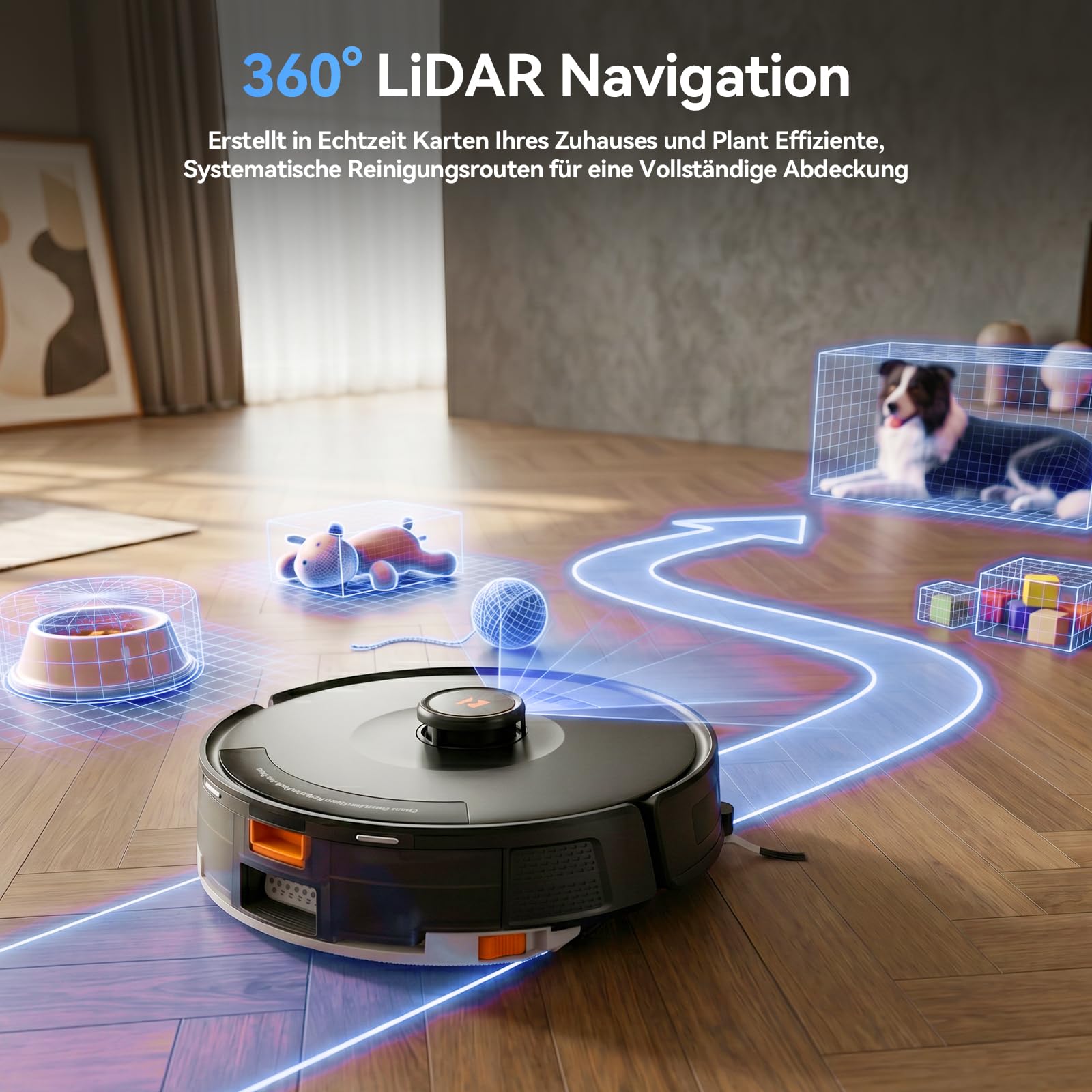 Redkey D8 Pro Saugroboter mit Wischfunktion, 38000Pa Saugroboter mit Absaugstation 4L, Anti-Haar-Verwicklung, LiDAR Navigation, 4-in-1 Saug und Wischroboter für Böden/Teppich/Tierhaare, APP Steuerung
