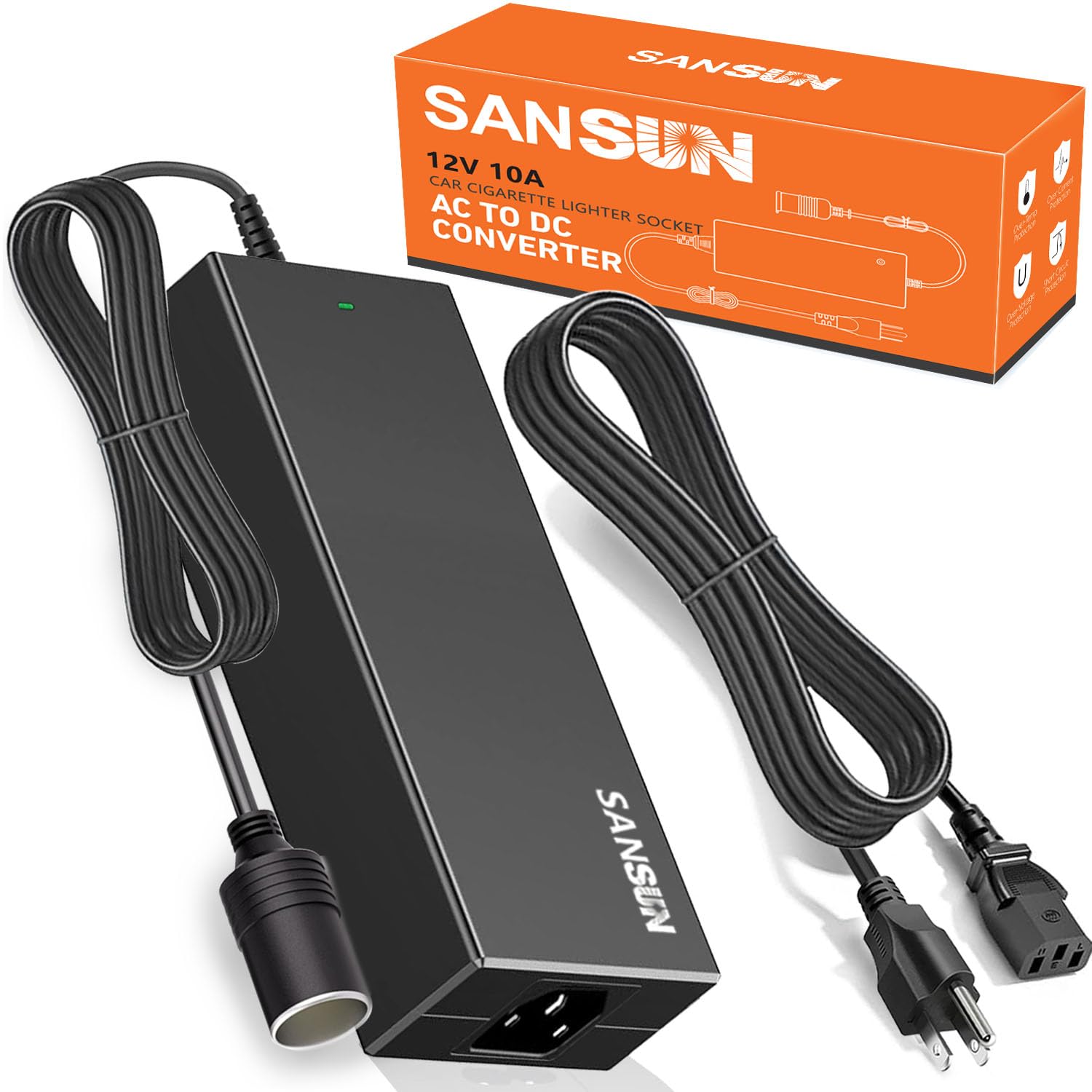 Amazon.com: AC to DC Converter 10A Car Cigarette Lighter Socket, SANSUN  120V to 12V Supply Adapter Transformer for Electric Air Pump, Car Fan and  Other Devices Under 120W (10A) : Automotive