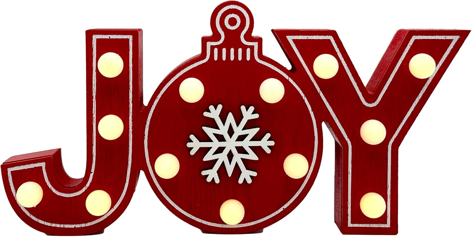 Zinerhom Christmas Decorations Indoor LED Lighted Joy Sign Wooden Merry Christmas