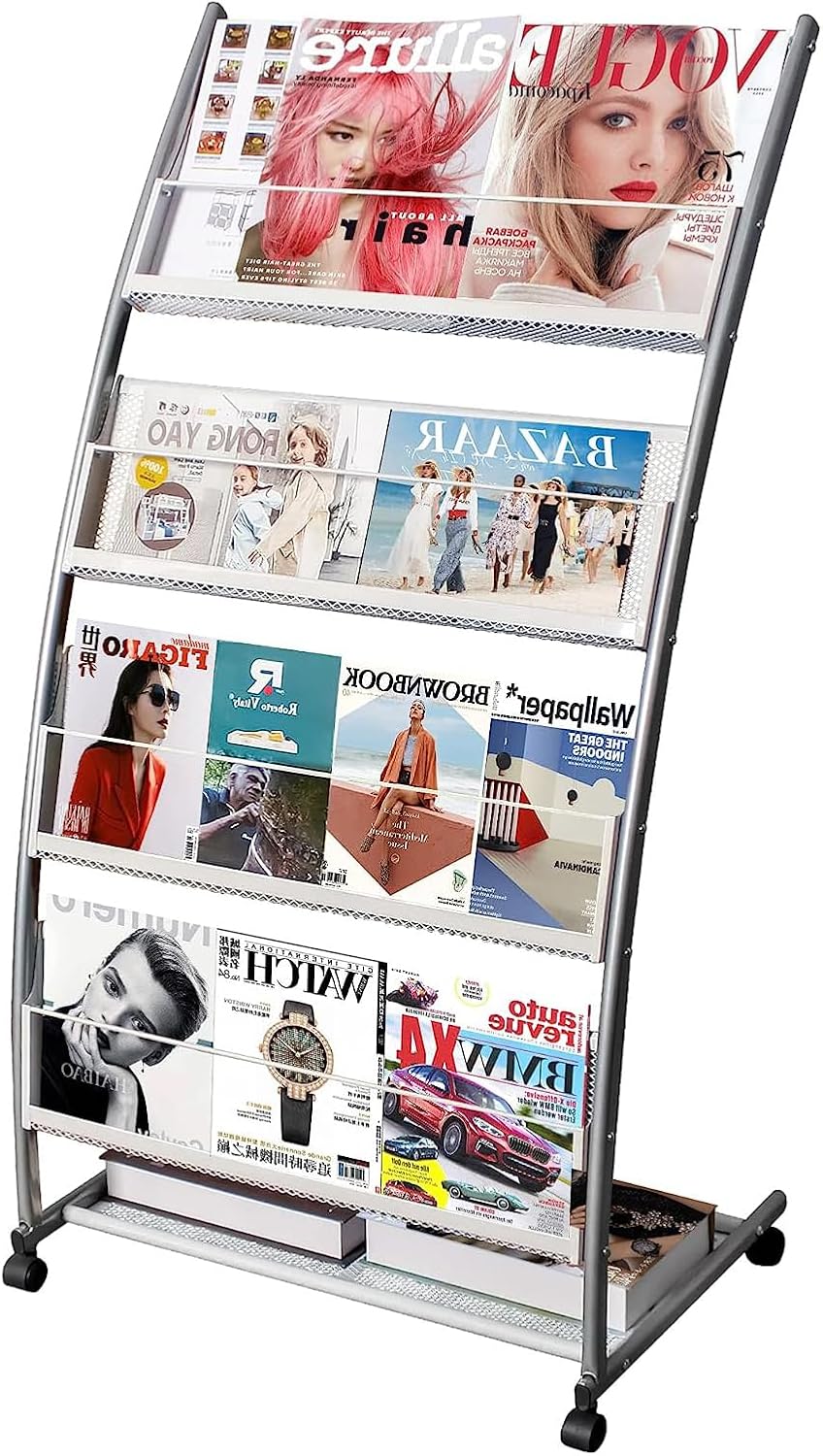 LIWSHWZ Magazine Rack Floor Standing Brochure Display Stand 4 Pockets