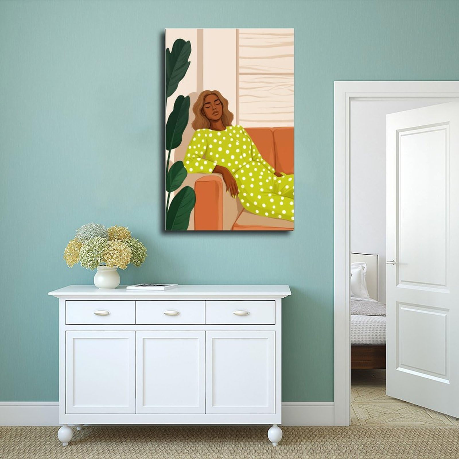 Mnyuein Poster su tela con ritratto di donna afro contemporanea, decorazione per camera da letto, sport, ufficio, stanza, regalo, stampa senza cornice: 61 cm L x 91,4 cm W
